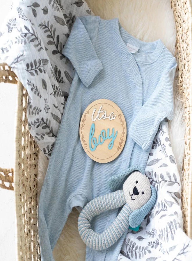 FUTNH It's A Boy/Girl Wooden Sign, Baby Announcement Plaque, 4.8 Inch Round, Blue - Image 3